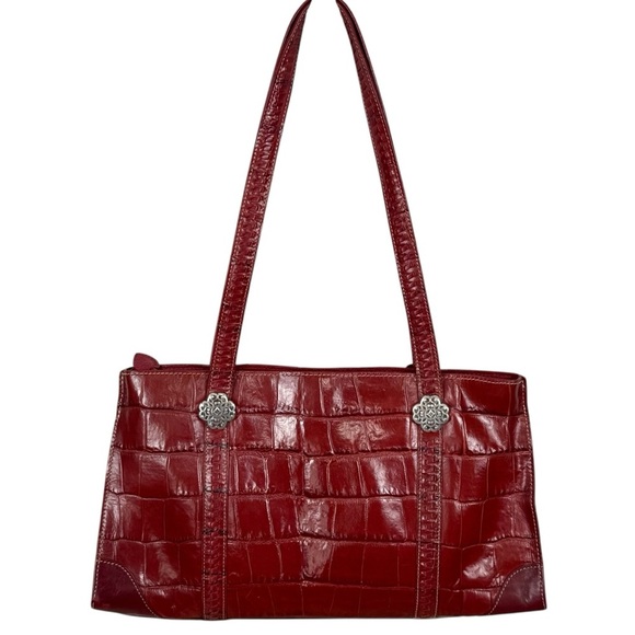 Y2K Brighton Red Croc-Embossed Leather Shoulder Bag with Signature Heart Charm - Picture 2 of 15